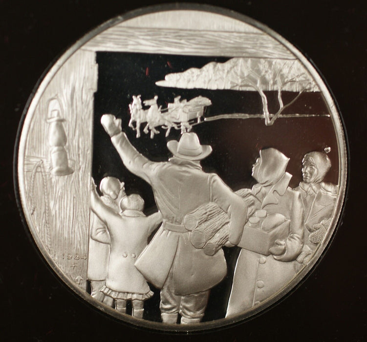 1984 Bringing Tree Home .925 Sterling Silver Proof Franklin Mint Holiday Medal