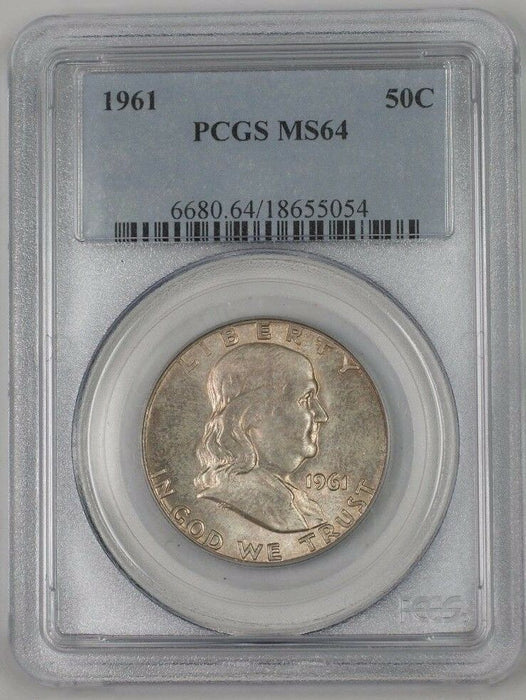 1961 Franklin Silver Half Dollar 50c Coin PCGS MS-64 Lightly Toned 1A