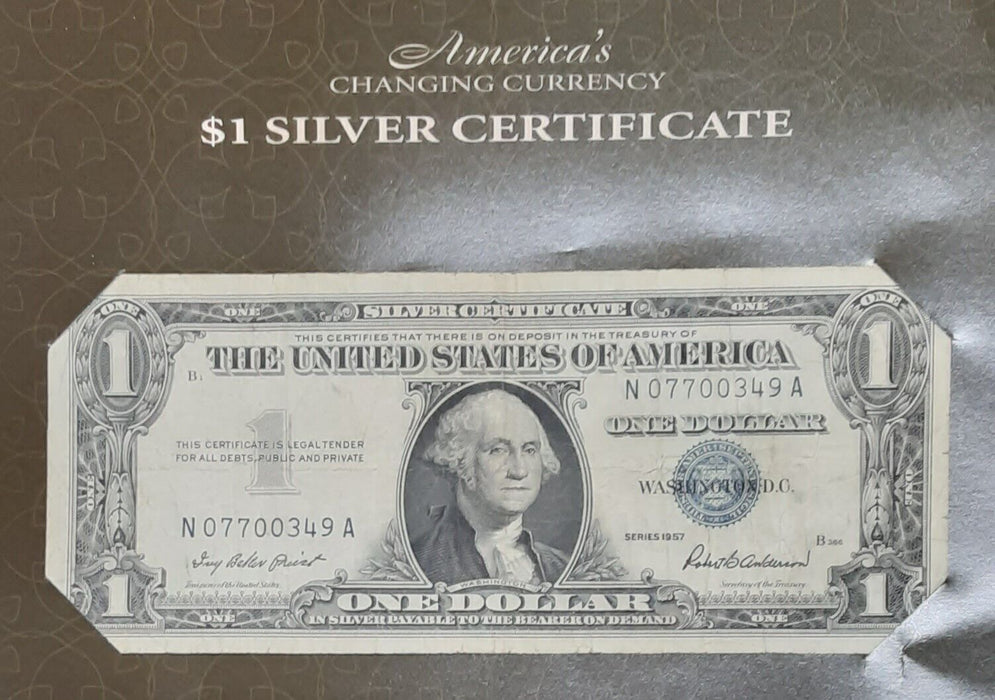 America's Changing Currency Series 1957 $1 Silver Certificate in Info Folder