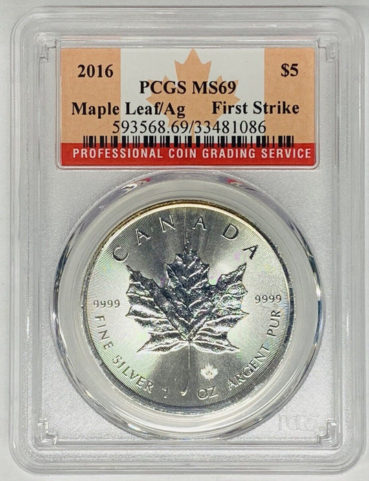2016 Canada $5 Maple Leaf Silver Coin PCGS MS 69-First Strike (2)