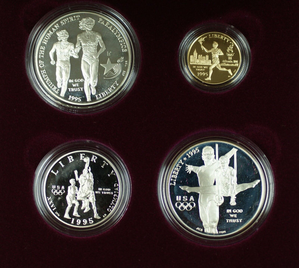 1995 Atlanta Olympics 4 Coin Proof Gold Silver Set with Original