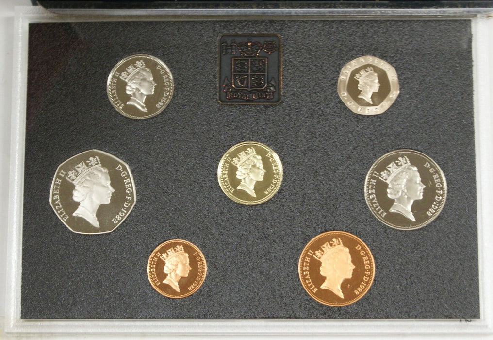 1988 United Kingdom Proof Set, GEM UK Coins, 7 Coins Total, NO Box, W/ COA