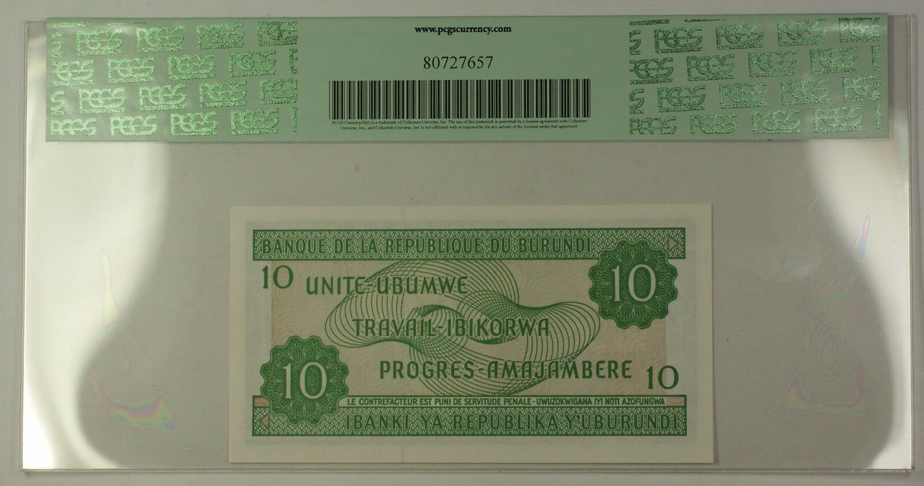 5.2.2005 2005-2007 Burundi 10 Francs Bank Note SCWPM# 33e PCGS GEM New 67 PPQ