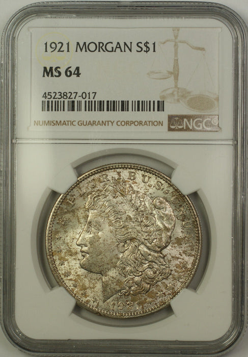 1921 Morgan Silver Dollar $1 Coin NGC MS-64 Lightly Toned (15c)