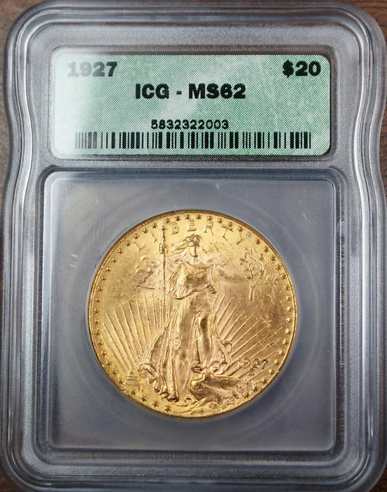 1927 Gold $20 St. Guadens Double Eagle Coin, ICG MS-62