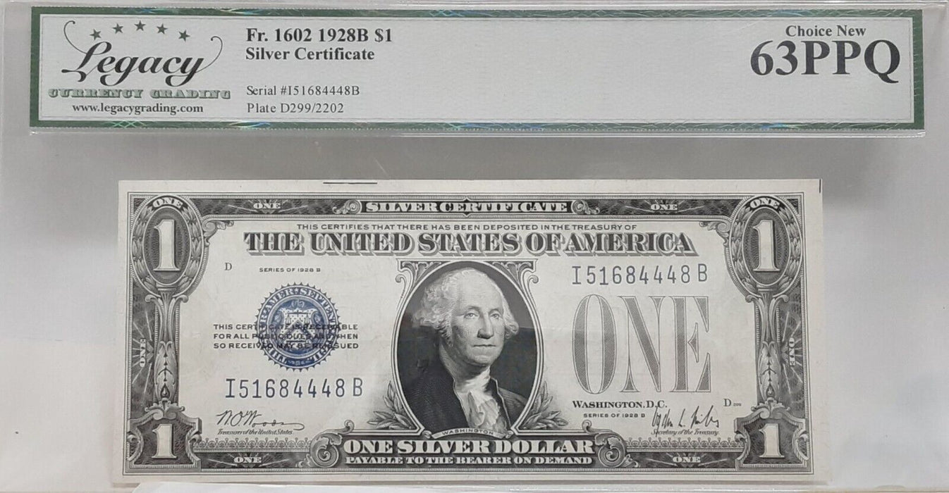 1928-B $1 Silver Certificate FR# 1602 I-B Block Legacy Choice New 63 PPQ   A