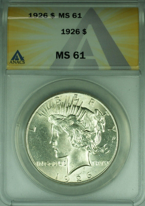 1926 Peace Silver Dollar S$1 ANACS MS-61 Better Coin  (45)