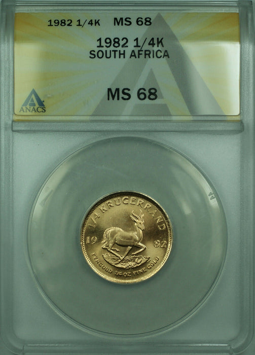 1982 South Africa 1/4 Krugerrand Gold Coin BU UNC ANACS MS-68