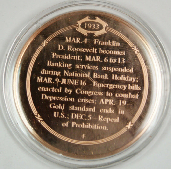 Bronze Proof Medal Franklin D Roosevelt Inaugurated President March 4 1933