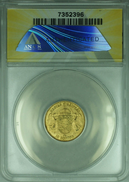1908-KB Hungary 10 Korona Gold Coin ANACS AU-53 Details-Scratched