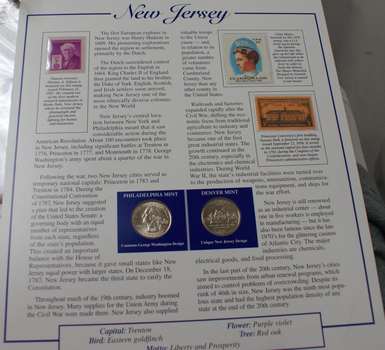 New Jersey 1999 P&D Quarter for Anniversery of Statehood Bonus Stamp