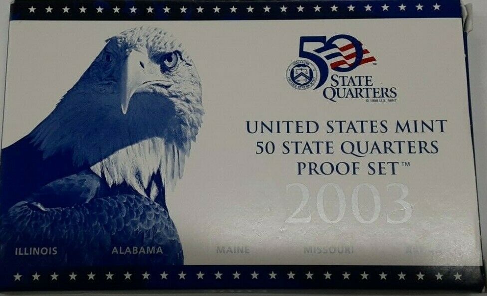 2003-S US Mint Clad Proof State Quarters Set 5 Gem Coins In OGP w/Box & COA
