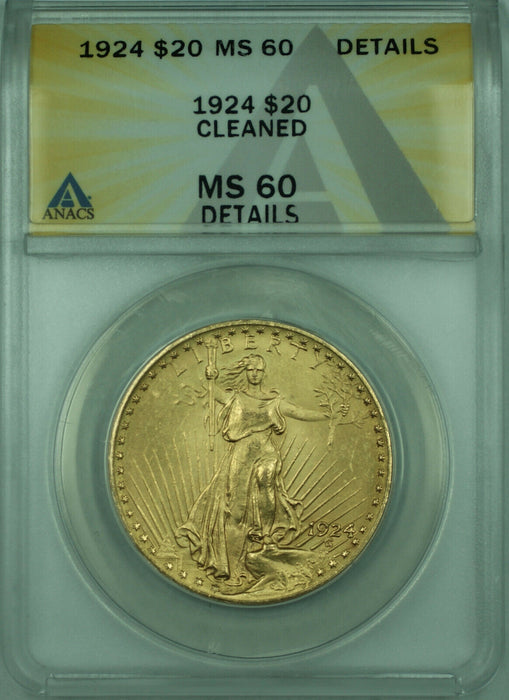 1924 St. Gaudens $20 Double Eagle Gold Coin ANACS MS-60 Details