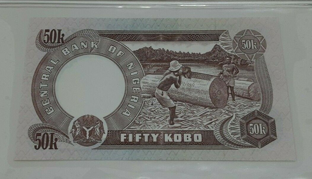 Fleetwood 1973 Nigeria 50 Kobo Note Crisp Uncirculated in Historic Info Card