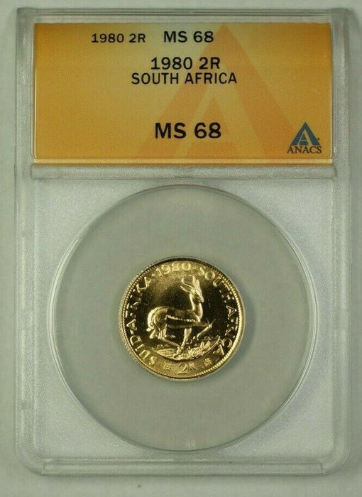 1980 South Africa Two Rand 2R Gold Coin ANACS MS-68