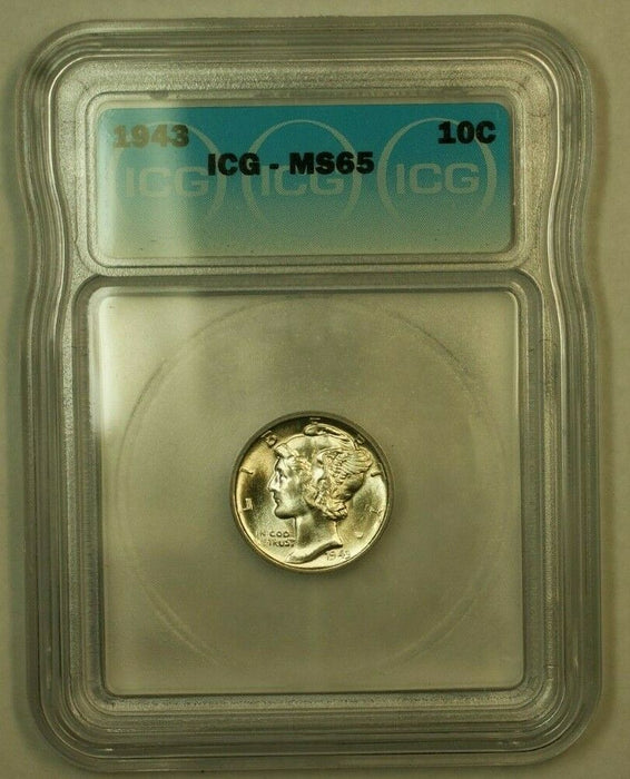 1943 Silver Mercury Dime 10c Coin ICG MS-65 (2F)