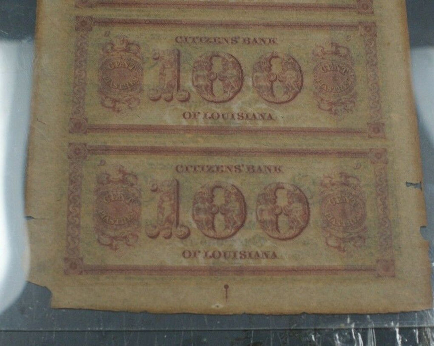 Citizens' Bank of Louisiana $100 Uncut Sheet New Orleans LA Haxby 15-X7 PCGS 50