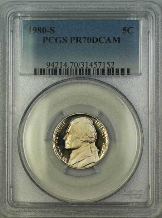 1980-S Proof Jefferson Nickel 5c Coin PCGS PR-70 Deep Cameo DCAM *PERFECT GEM*