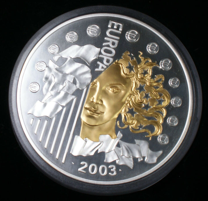 2003 French 50 Euros Large Sterling Silver Proof Coin 24 carat Gold 1 Kilogram