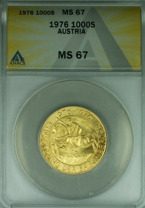 1976 Austria 1000 Schilling Babenberg Dynasty Millennium Gold Coin ANACS MS-67