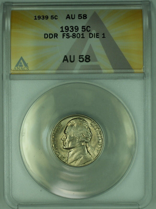 1939 Jefferson Nickel Double Die 5C ANACS AU 58 (51)