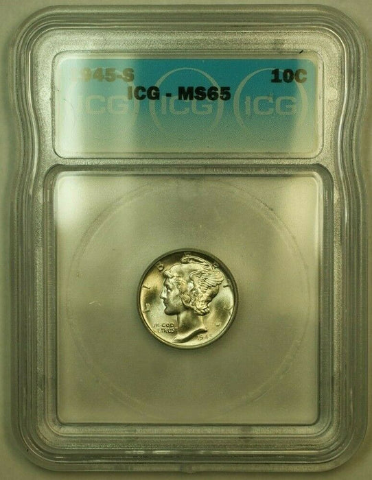 1945-S Silver Mercury Dime 10c Coin ICG MS-65 X