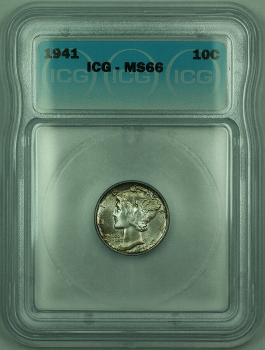 1941 Mercury Silver Dime 10c Coin ICG MS-66 Toned (A)