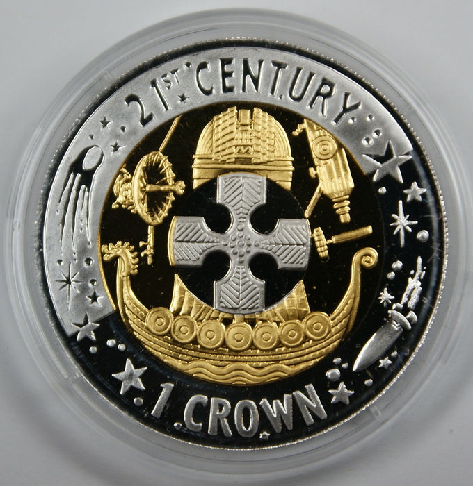 2001 Gibraltar Tri-Metallic 1 Crown Coin Gold Silver Platinum Tri-metal