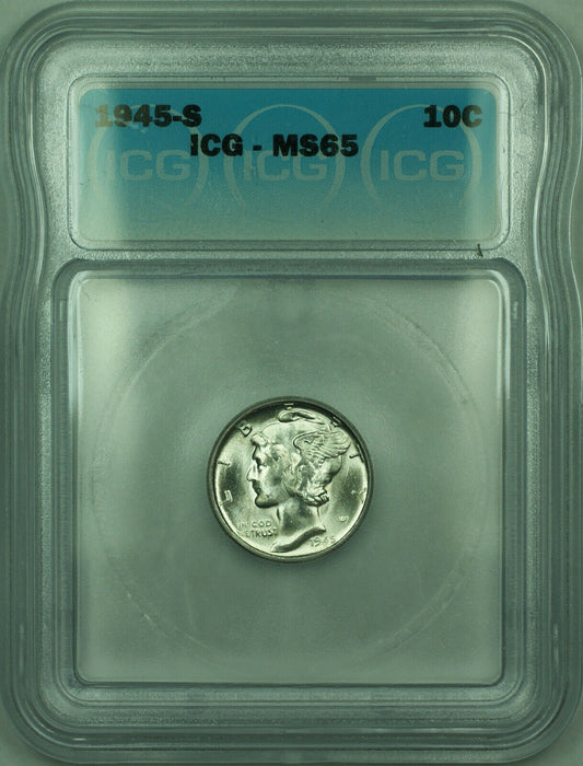 1945-S Mercury Silver Dime 10c Coin ICG MS-65 (BBB)