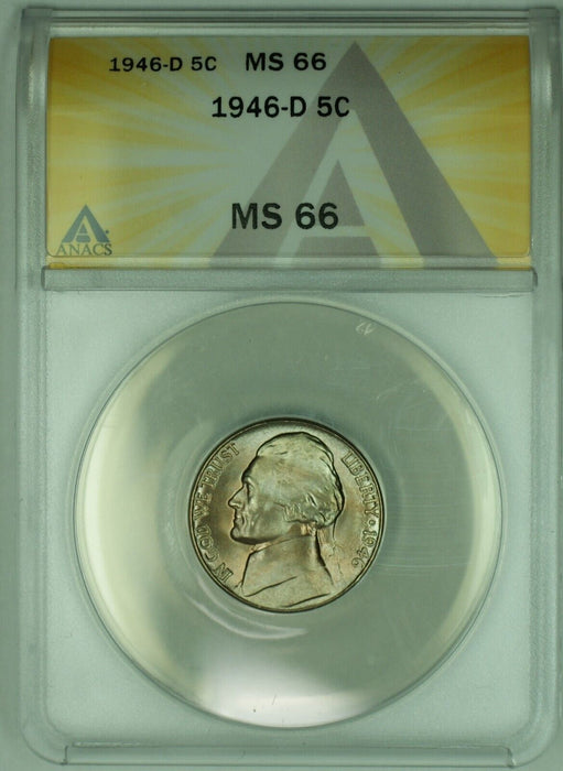 1946-D Jefferson Nickel Toned 5C ANACS MS 66 (51)