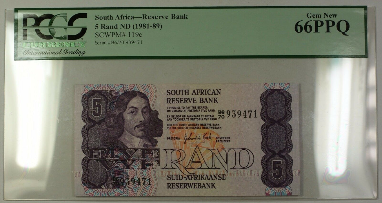 (1981-89) No Date South Africa 5 Rand Bank Note SCWPM# 119c PCGS Gem New 66 PPQ