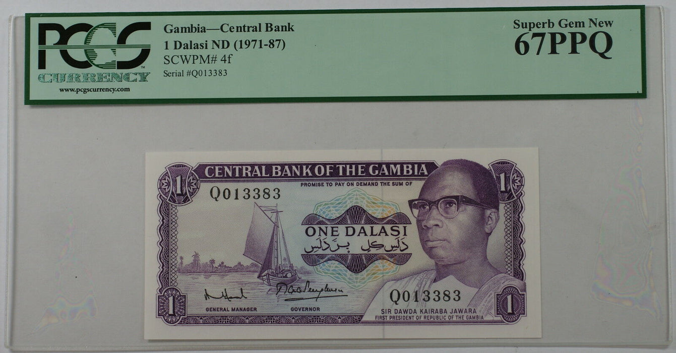 (1971-87) Gambia Central Bank 1 Dalasi Note SCWPM# 4f PCGS 67 PPQ Superb Gem New
