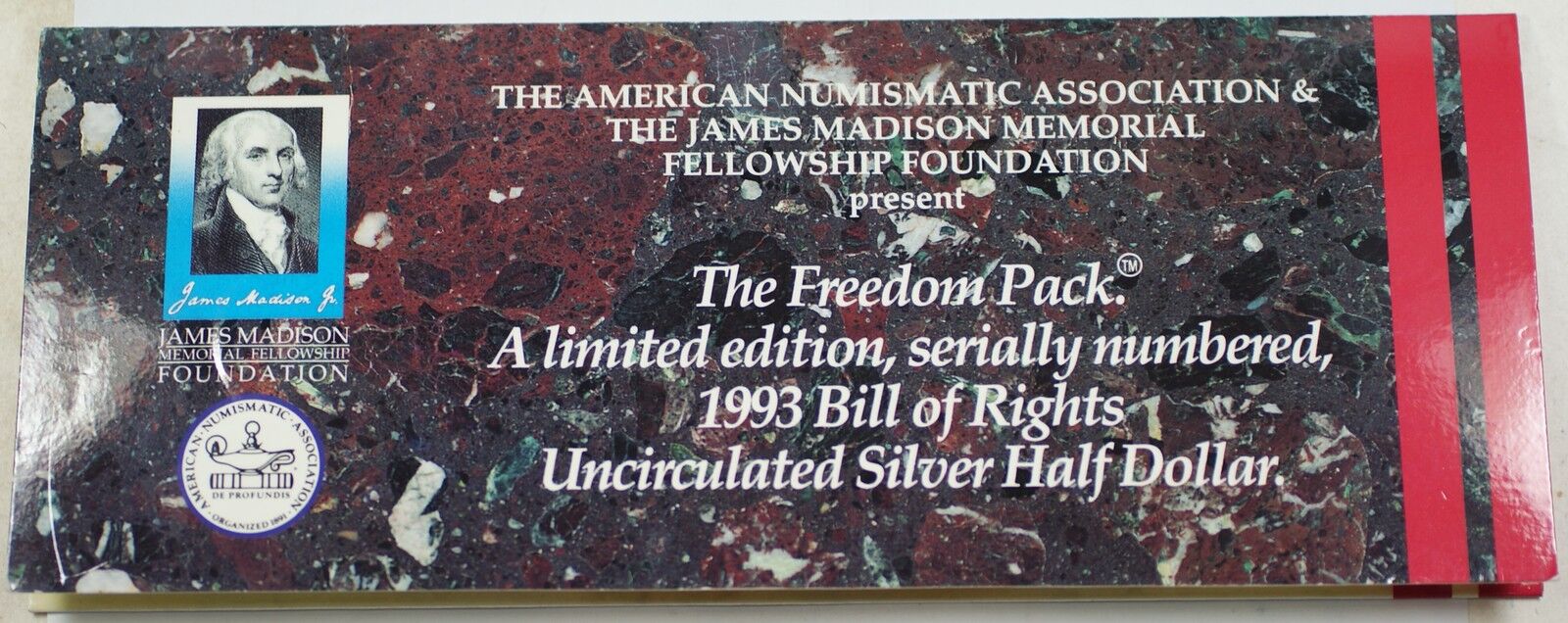 1993 Limited Edition Serially Numbered Bill of Rights UNC Silver 50c Coin DGH