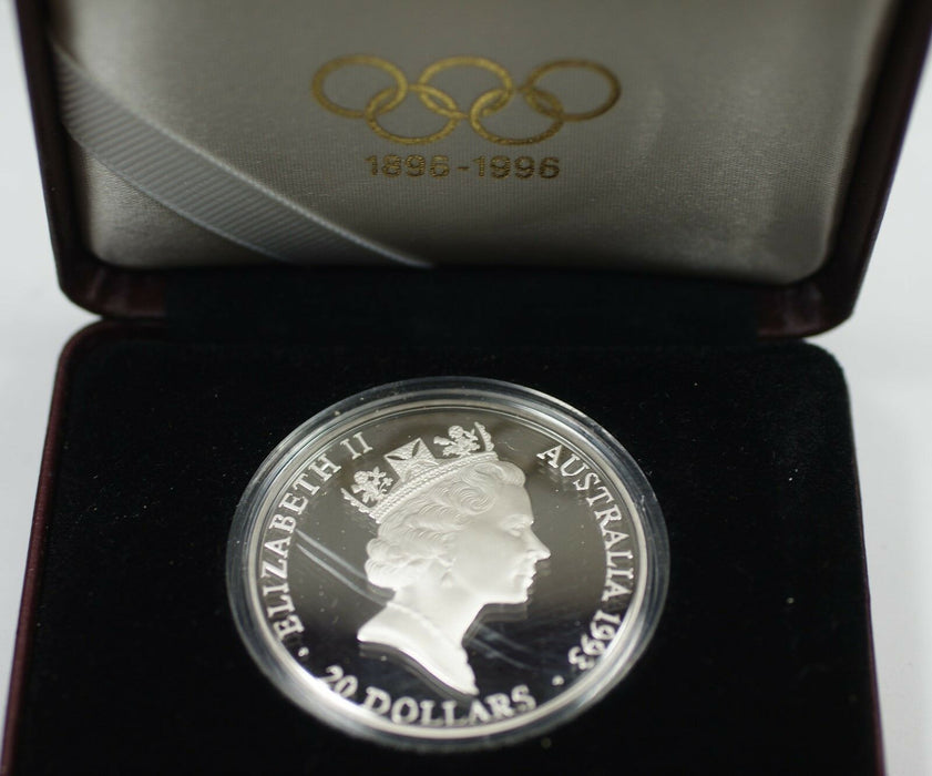1993 Australia Silver Proof Olympic 100 Years Commemorative $20 Coin with COA