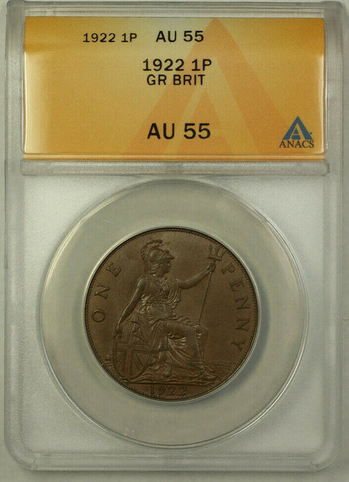 1922 Great Britain 1 Penny Coin King George V ANACS AU 55