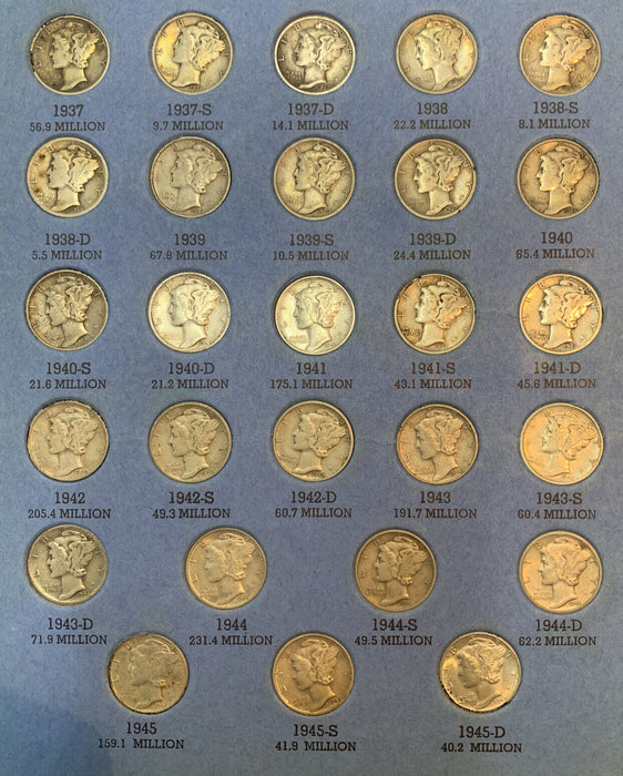 1916-1945 Mercury Dime Almost Complete Set, Whitman Coin Folder-NO 1916-D (B)