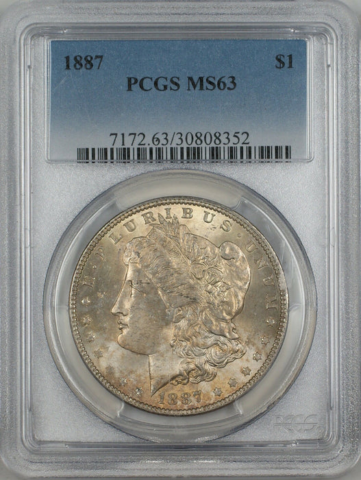 1887 Morgan Silver Dollar $1 Coin PCGS MS-63 Toned (3D)