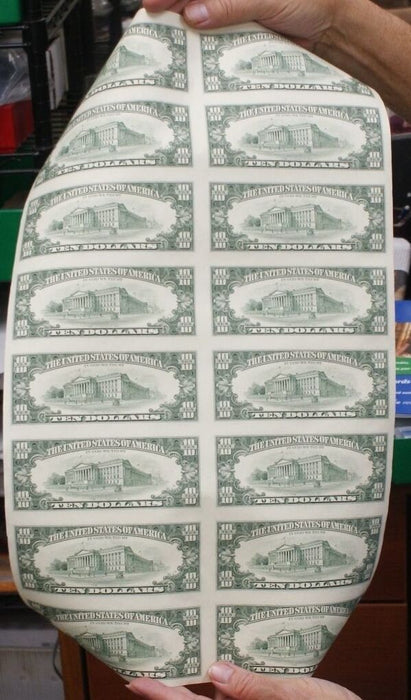 1995 16 Subject Uncut $10 FRN Sheet *F-Star* fw Federal Reserve Notes