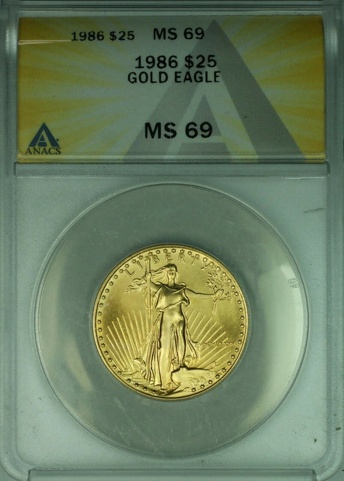 1986 $25 1/2 Oz American Gold Eagle AGE Coin ANACS MS-69 (B)