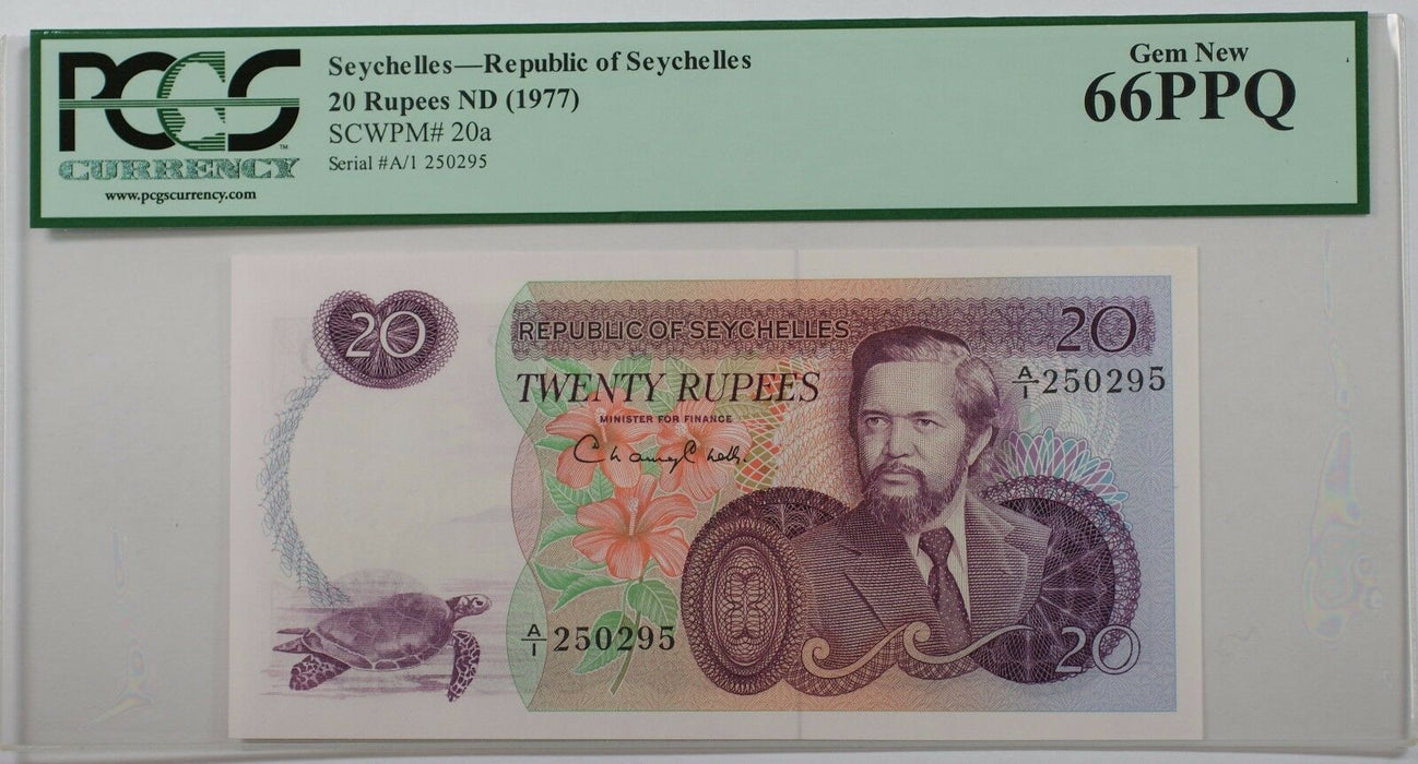 (1977) Republic of Seychelles 20 Rupees Note SCWPM# 20a PCGS 66 PPQ Gem New