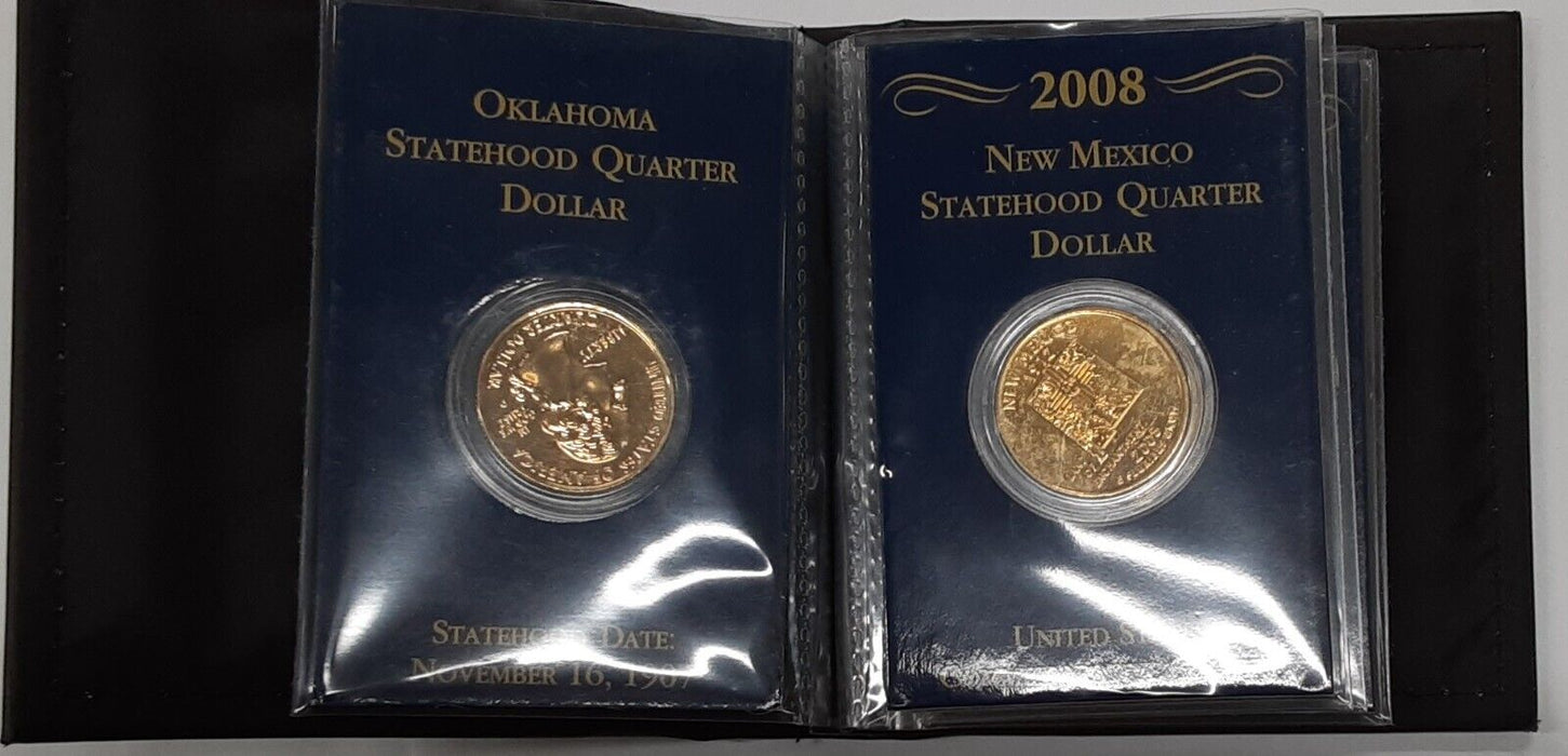 2008 State Quarters 5 Coin Set 50 States Program-UNC/Gold Plated in Binder