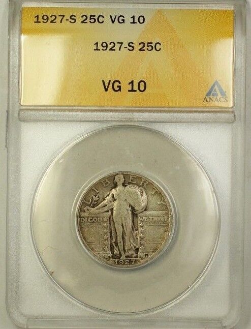 1927-S Standing Liberty Silver Quarter 25c Coin ANACS VG-10 (B)