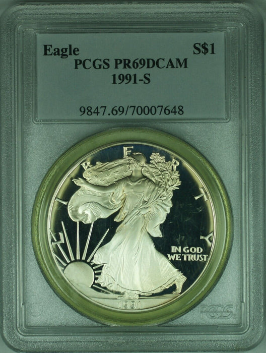1991-S Proof American Silver Eagle  1oz Coin PCGS PR-69 Deep Cameo DCAM