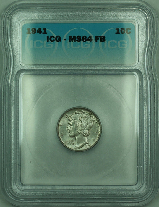 1941 Mercury Silver Dime 10c Coin ICG MS-64 FB Full Bands Toned
