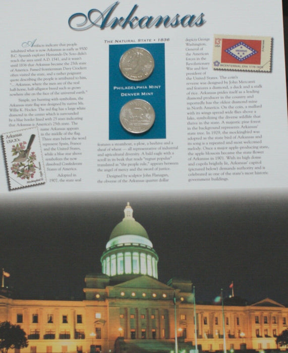 Arkansas 2003 P&D Quarter for Anniversery of Statehood Bonus Stamp
