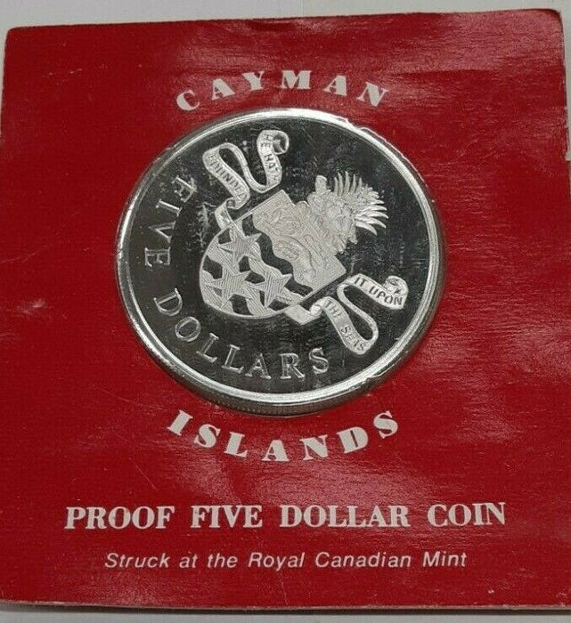 1974 Cayman Islands 5 Dollar Sterling Silver Coin - Queen Elizabeth II