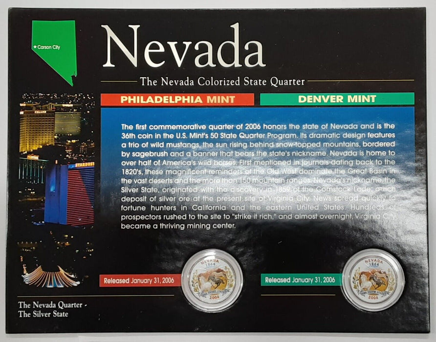 (2) 2006 Nevada Colorized State Quarter P&D-BU-w/Colorful Display Card