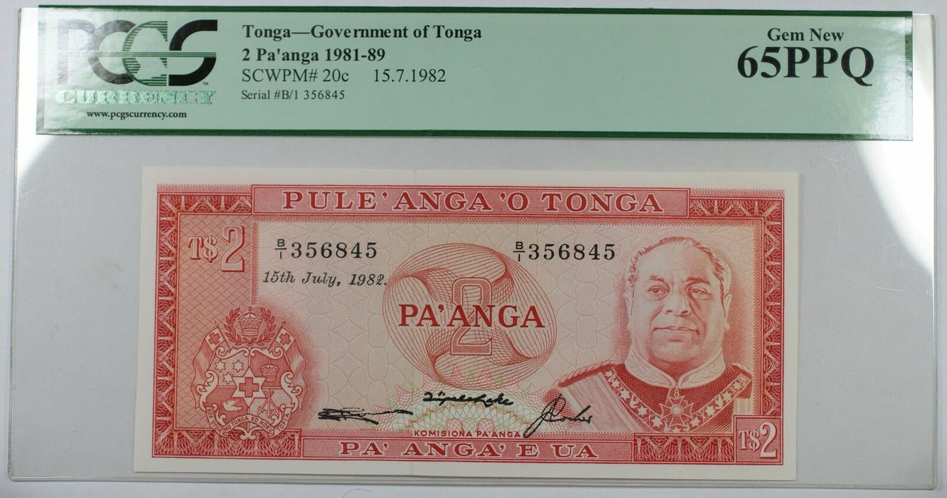 1981-89 Government of Tonga 2 Pa'anga Note SCWPM# 20c PCGS 65 PPQ Gem New