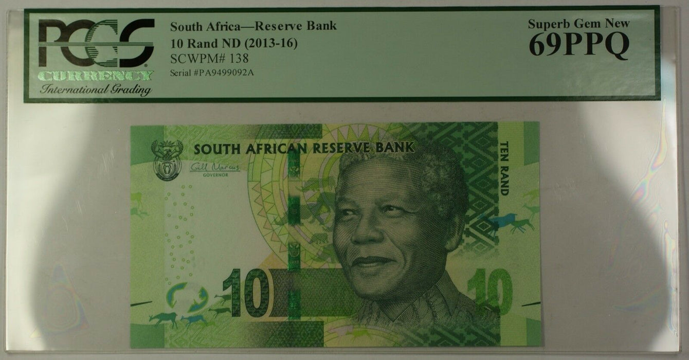 (2013-16) ND South Africa Mandela 10 Rand Note SCWPM# 138 PCGS Superb Gem 69 PPQ