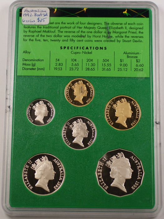 1992 Australian Proof Set 6 Gem Coins Slight Scuffs on the Case No Box No COA